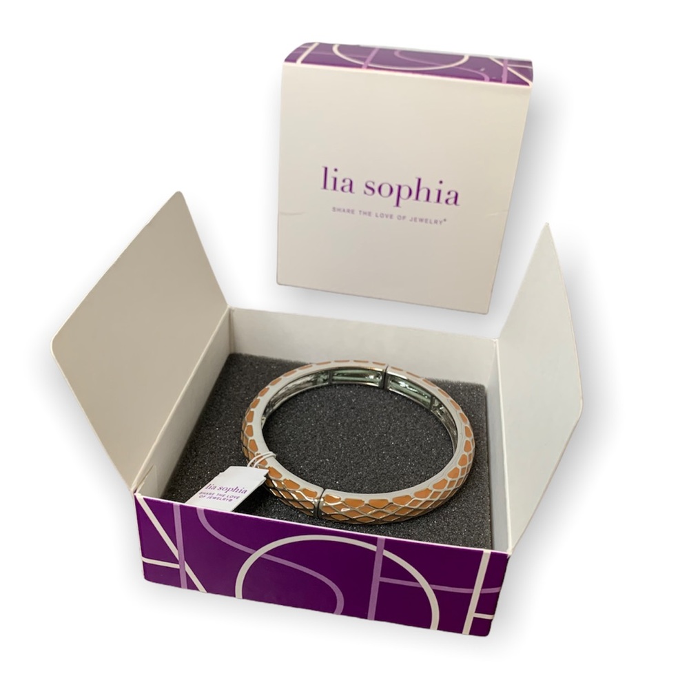 Lia Sophia Bracelet Honeycomb Metal Stretch Bangle Orange Jewelry Gift